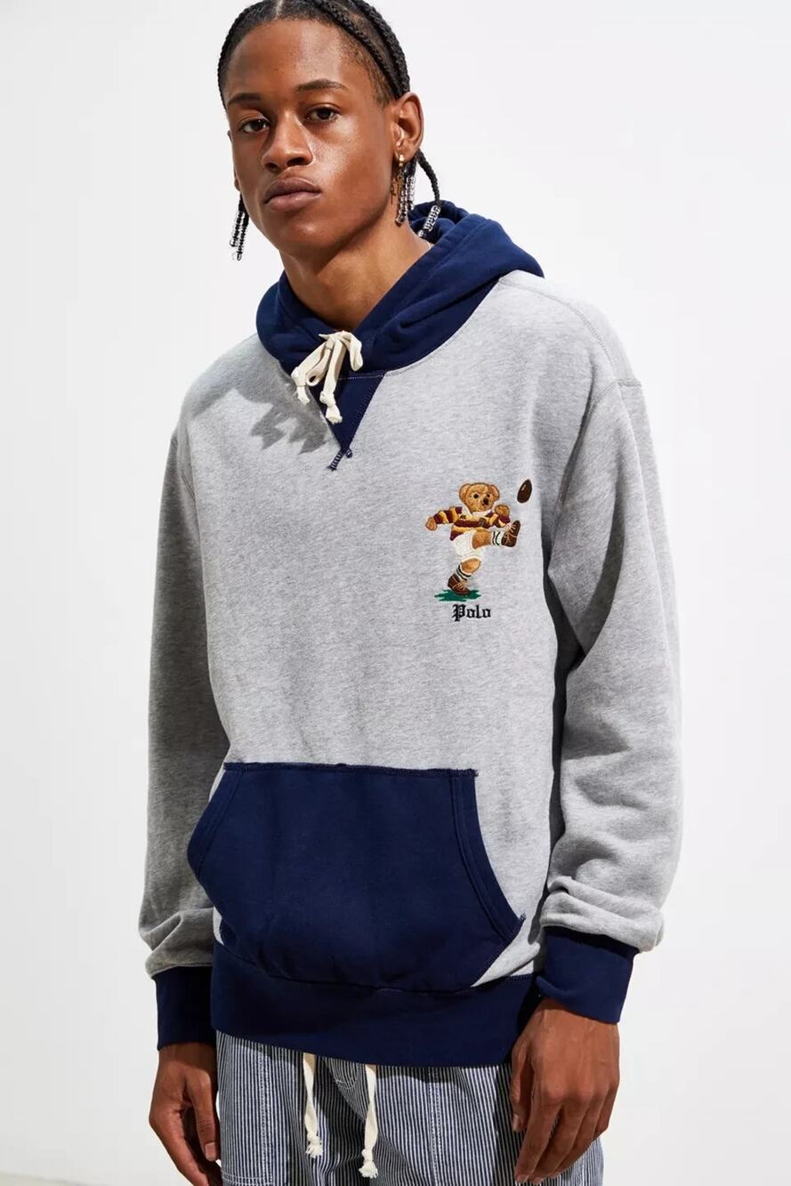 Polo Ralph Lauren Grey Rare Rugby Polo Bear Fleece Hoodie 2XLT Vintage Luxury